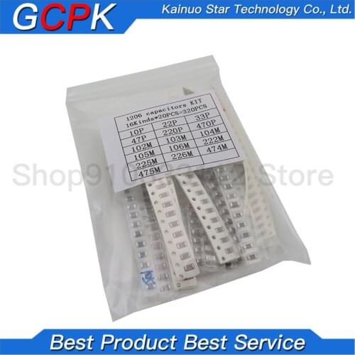 1206 SMD Capacitor assorted kit ,16values*20pcs=320pcs 10PF-22UF Samples kit
