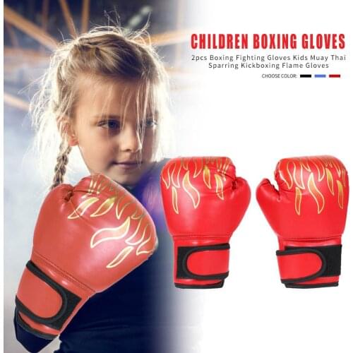 2pcs Child Kick Boxing Gloves for Men Women PU Karate Muay Thai Flame Gloves Free Fight MMA Sanda Training Kids Equipment