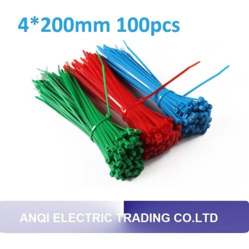 4*200mm 100pcs red blue green colorful self-locking nylon cable ties high quality