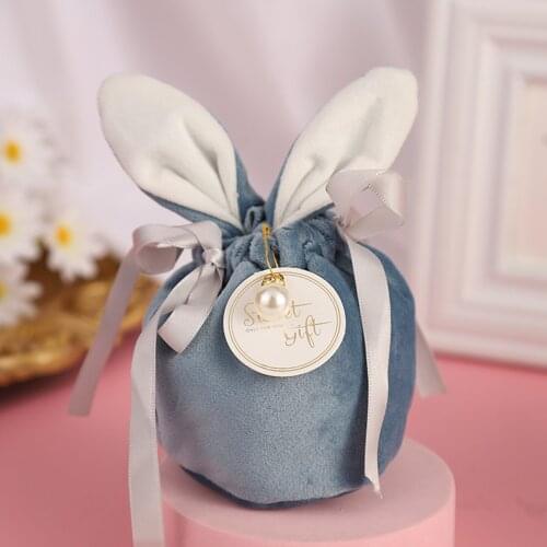 5Pcs/Set Cartoon Rabbit Ears Velvet Bags Baking Easter Candy Cookie Packaging Bag Happy Easter Party Gift Bag