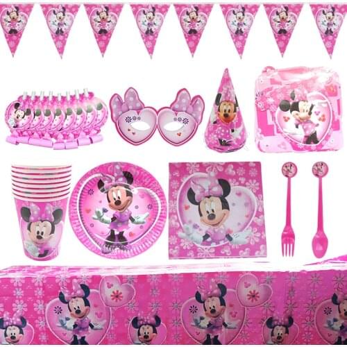 75pcs 8 People Use Disney Frozen Minnie Mouse Birthday Party Decoration Disposable Cups And Plates Napkin Set Baby Shower