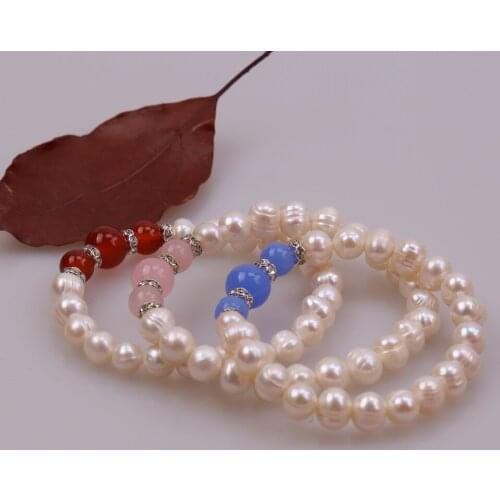 Ambrum Valentines Day Freshwater Pearl Bracelet, Women Stretch Beaded Bracelet,Adjustable Bracelet,Girls Wristband Dropshipping