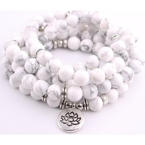 WWLB Brands Designed Women Men Bracelet Trendy 108 Mala Howlite Lotus Rosary Bracelet or Necklace High Quality Yoga Girl Jewelry