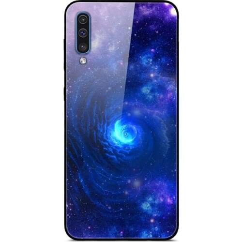 For Samsung Galaxy A50 Phone Case Tempered Glass Case Back Cover Star Sky Pattern