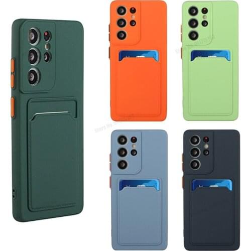 Card Holder Wallet Phone Case For Samsung S21 Ultra M62 Quantum 2 S20 Plus Note 20 A32 A52 A72 Liquid Silicone Protection Cover