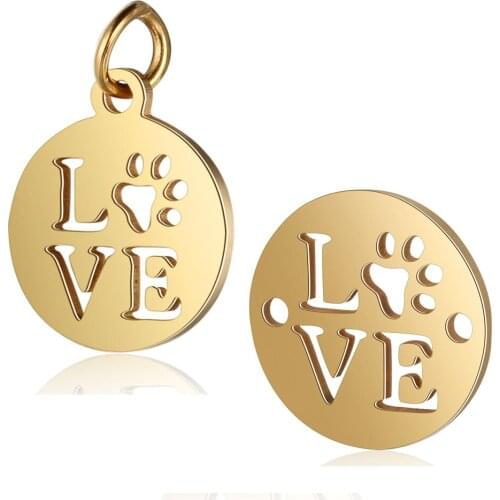 Fnixtar 10pcs/lot Stainless Steel Love Round Metal Mini Charms Mirror Polished Paw Animal Connecting Charms For Making Jewelry
