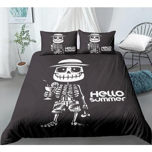 Hello Summer Hipster Skeleton Skull Bedding Set Printed 2/3 Pcs/Set Duvet Cover & Pillowcase Set Comforter Cover Duvet Cover Set