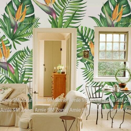 Tuya Art wholesale green leaf and birds of paradise floral mural wallpaper for living room wall decor free shipping discount