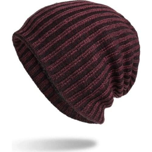 Plus cashmere dual purpose knitted cap Winter Unisex Knitted Stylish Hat Vertical stripe Crochet Knitted Cap Hat for Women cap m