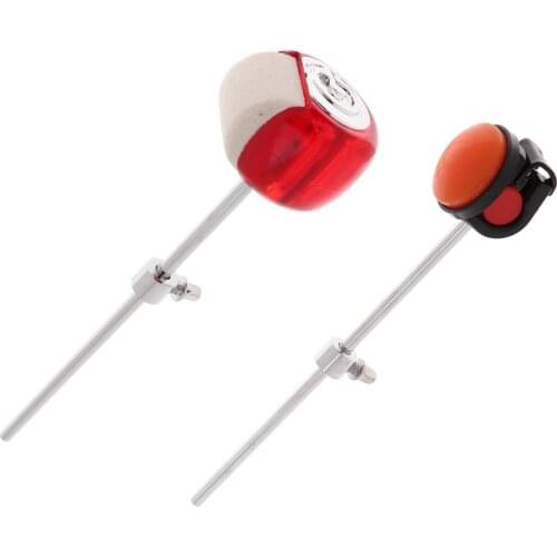 Pack of 2 Bass Drum Pedal Beater Cotton/Silcone Hammer Head, Orange Red