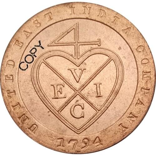 India British Company Madras Presidency copper 1/48 Rupee 1794 Red Copper Copy Coin