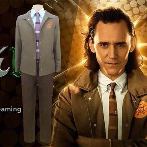 Movie Superhero Loki Cosplay Adults Unisex Costume Printing Set Shirt Jacket Pants Tie Suit Halloween Party Prop