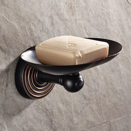 Leyden Bathroom Brass Solid Small Size Soap Dish,Black Finish Wall Mounted Soap Holder with Draining Hole Round Base