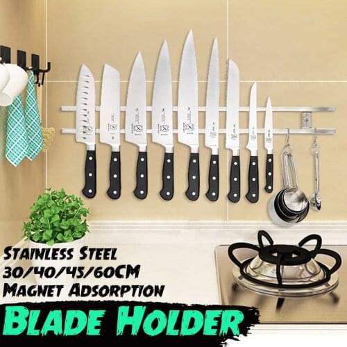 4 Size Stainless Steel Magnetic Knife Holder with Strong Magnet Wall Mounted Double Bar Kitchen Home Utensil Tools Hanging Rack