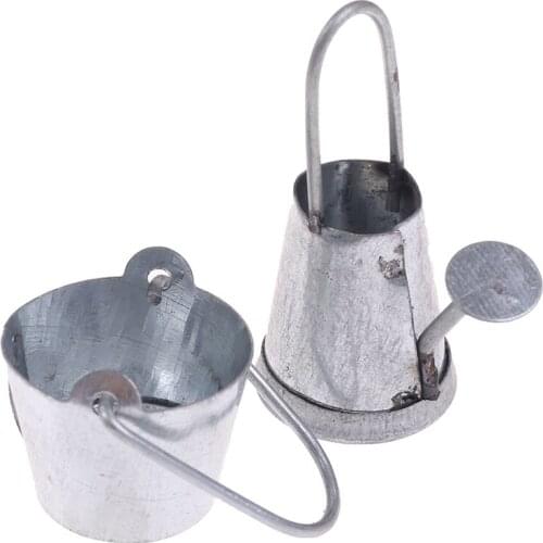 2pcs/set 1:12 Dollhouse Miniature Metal Water Bucket Kettle Model Furniture Toys