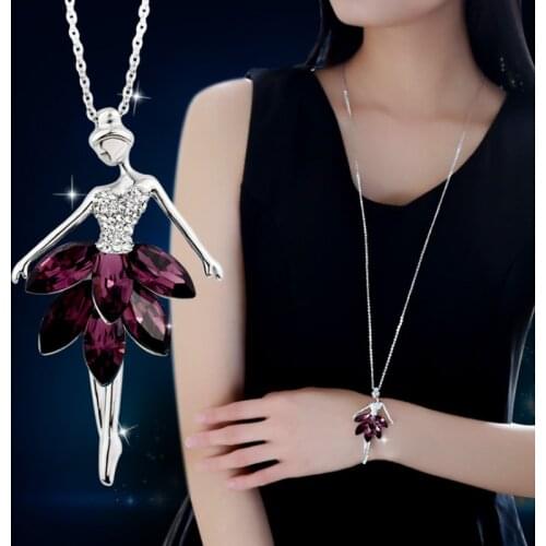 Fashion Crystal Plated Ballerina Girl Charm 1PC Long Jewelry Gift Alloy Pendant Women Necklace Sweater Chain 2020 Winter