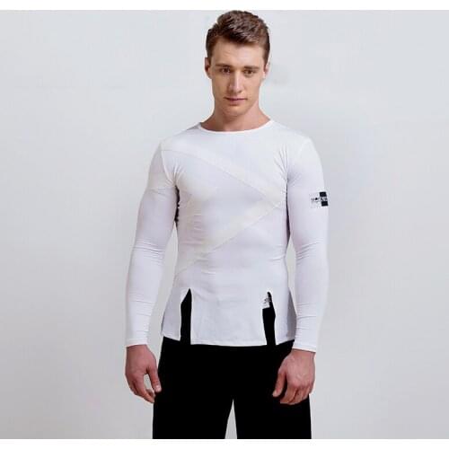Customized MenS Latin Dance Dress White Tops Spelling Leather Professional Performance Show Top Competition Costume BL2797