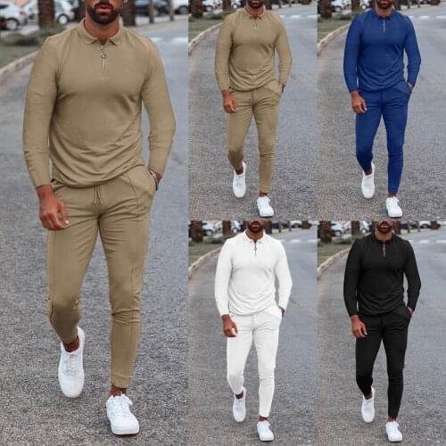 2021 Autumn Mens Tracksuit 2-Piece Solid Turndown Neck Long Sleeve Shirts & Long Pants Sets Streetwear Oversized мужская одежда