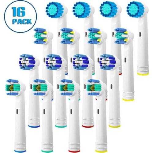 Pack of 16 Toothbrush Heads for Oral B-Includes 4 Precision Clean,4 Floss Clean,4 Senstive Clean,4 White Clean