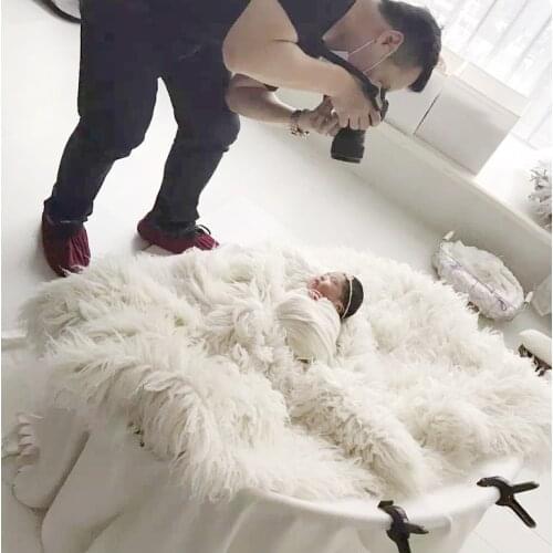 Newborn Photography Props Baby Flokati Photo Shoot Accessories Basket For Studio 85CM Big Size Bean Bag+ Nest Round Shelf