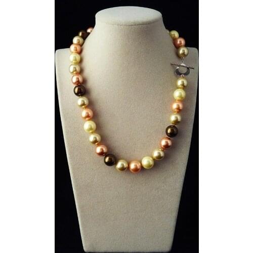 Wholesale good style 12mm mix color south sea shell pearl fashion necklace 18 inch Genuine Lucky Ladys jewelry Fine Womans