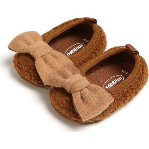 Plush Bowknot Anti-Slip Casual Sneakers Baby Shoes Infant Girl Shoes Sweet Toddler Soft Soled Walking Shoes