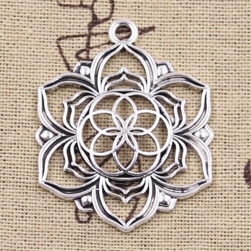 6pcs Charms Yoga Flower Of Life Datura Stramonium 43x35mm Antique Silver Color Pendants DIY Making Findings Tibetan Jewelry