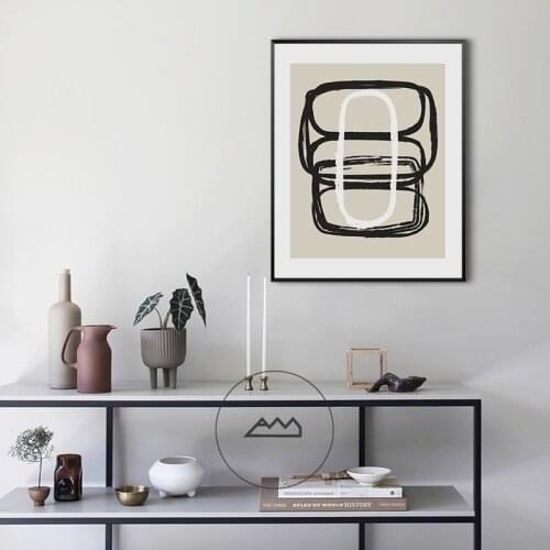 Simple Nordic modern abstract geometric lines black and white porch sitting room mural poster print canvas decorative picture