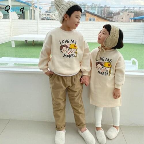 Qunq Brother and Sister Kids Sweatshirt 2021 New Spring Fall Long Sleeve Children Clothing Cartoon Boys Pullovers Girl Dress