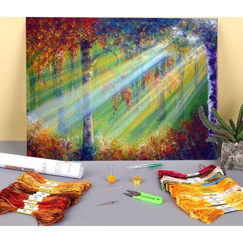 Natural Scenery Rays Printed Water-Soluble Canvas 11CT Cross-Stitch Embroidery Full Kit DMC Threads Handiwork Hobby Sales