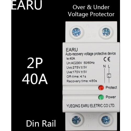 40A 230V Din rail automatic recovery reconnect over voltage and under voltage protective device protector protection relay