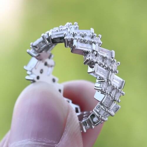 Luxury Silver Plated Geometric CZ Stone Ring Micro Paved White Rhinestone Rings For Women Girl Wedding Party Jewelry Gift O4M687