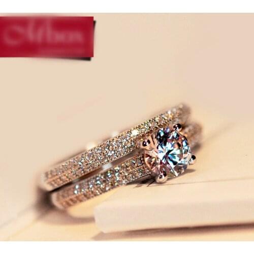 Luxury Female Crystal Bridal Ring Set Fashion Silver Color Wedding Band Jewelry Promise Love Engagement Rings For Women