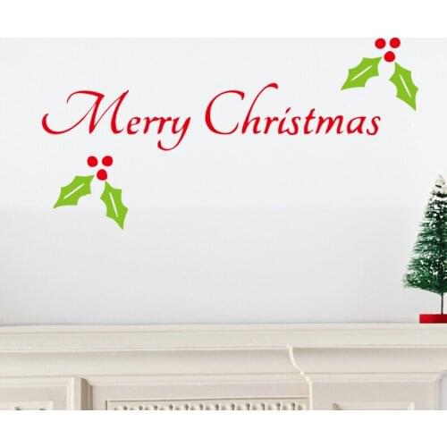 Merry Christmas Quotes Evergreen Leaf Wall Sticker For Living Room Home Decoration Diy Vinyl Decals Xmas Festival Mural Art