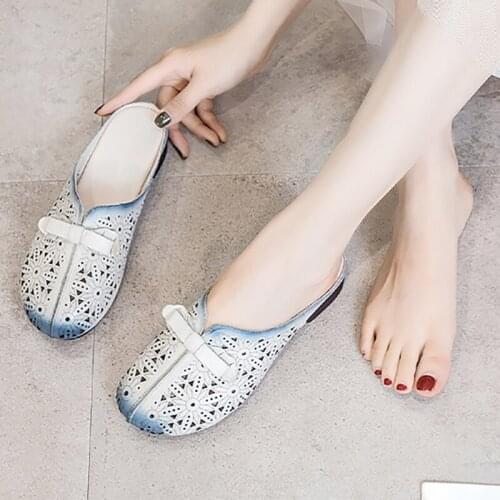 Tilocow Platform Wedges Womens Wrap Toe Slippers For Women Genuine Leather Retro Summer Slide Shoes Woman Hollow Out Flip Flops