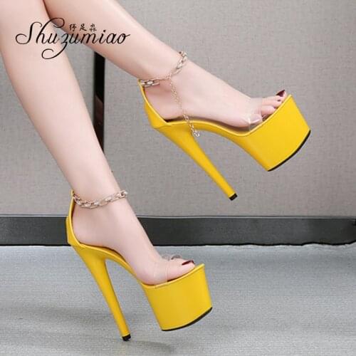Shuzumiao 2021Summer New Women Shoes Waterproof Platform Sandals Transparent Word High Heels 16.5cm Stiletto Model Catwalk Shoes