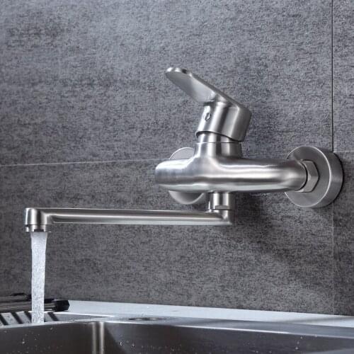 Kitchen Faucet Wall Mounted Rotable Kitchen Sink Tap Dual Hole Single Handle Cold and Hot Water Mixer Kitchen Sink Faucet
