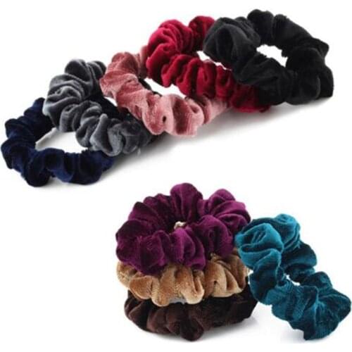 Women Elegant Velvet Solid Elastic Hair Bands Ponytail Holder Scrunchies Tie Hair Rubber Band Headband Lady Hair Accessories