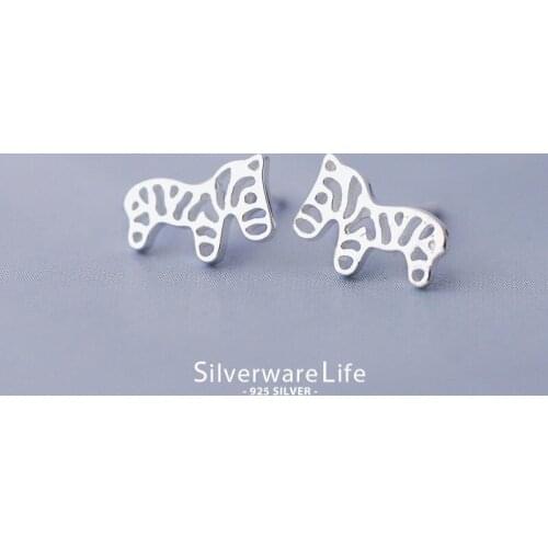Real 925 Sterling Silver Jewelry For Women Cute Animal Hollow Zebra Horse Earring Stud Small Stud Earring For Girls Wholesale