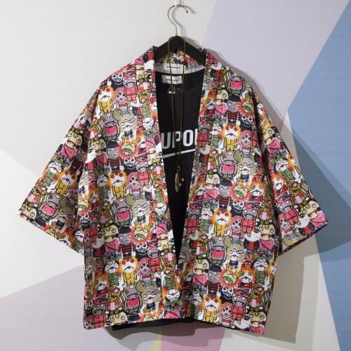 Women Men Traditional Japanese Style Kimono Ukiyo-e Print Cardigan Yukata T Shirt Coats Haori Harajuku Blouse Ao Dai Streetwear