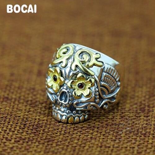Character Thai Silver Fine Silver Carve Patterns Or Designs On Woodwork With Red Corundum Female Opening Ring