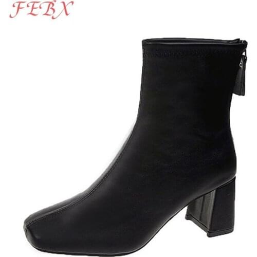 Winter Women Ankle Boots Female Zip Pointed Toe PU Leather High Heel Boot Shoes Lady Concise Waterproof Outdoor Womens Footwear