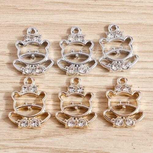 10pcs 15*19mm Cartoon Hollow Crystal Bear Charms for Jewelry Making 2 Colors Alloy Animal Charms Pendant Necklaces Earrings Gift