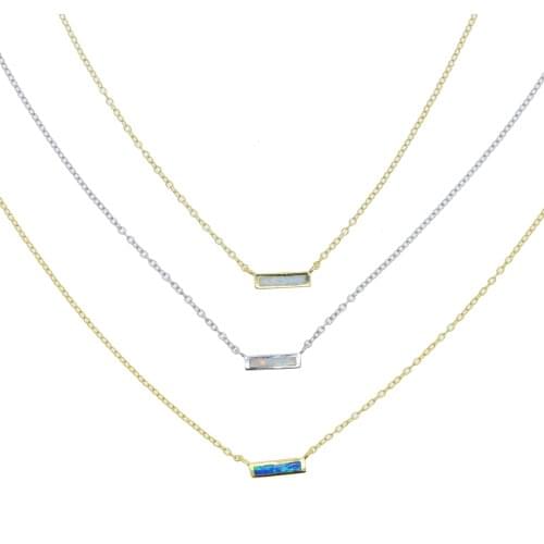 100% 925 Sterling Silver White Blue Fire Opal Stone Bar Charm Necklace Silver Color Gold Color Link Chains Necklace For Women