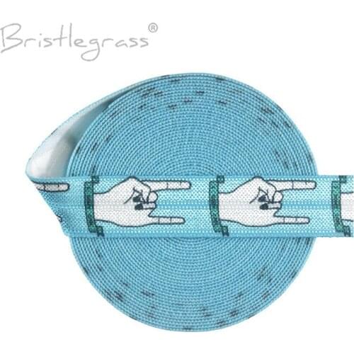 BRISTLEGRASS 100 Yard by Roll 5/8" 15mm Rock Gesture Print Fold Over Elastics FOE Spandex Satin Bands Hair Tie Tutu Dress Sewing