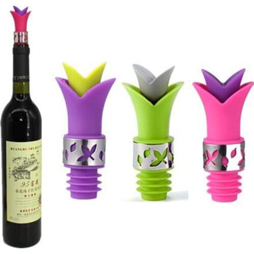 2 in 1 Multifunctional Creative Lily Wine Stopper Wine Pourer Wine Bottle Stopper Silicone Leak-proof Stopper 8.5*2.7cm