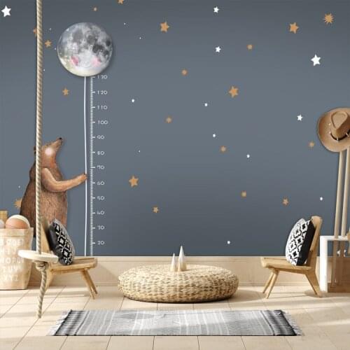 3d Custom Cartoon Wallpapers for Kids Bedroom Non Woven Walls Paper In Rolls Bear Night Moon Stars Height Rod Murals Stickers