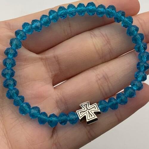 6mm Crystal Cross Elastic Cord Hand-Woven Bracelet For Prayer