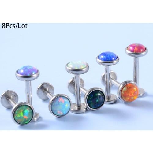 8Pcs Opal Stone Labret Monroe Lip Stud Ring Opal Ear Cartilage Tragus Helix Earring Piercing Body Jewelry Internally Threaded