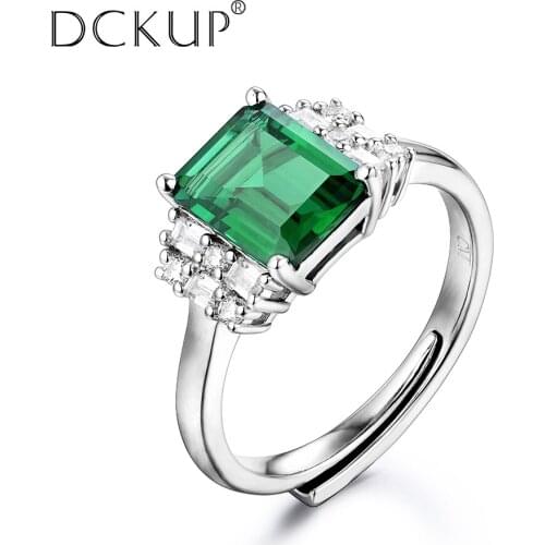 925 Sterling Silver 2Ct Rings Rectangle Stylish Fine Jewelry Lab Grown Created Green Emerald Ring For Women Party Birthday Gifts